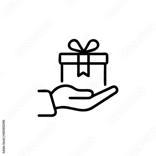 Outline icon a gift box with ribbon on an open hand present
