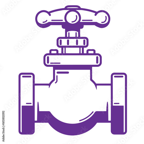 Purple vector illustration of a water valve with a hand wheel for industrial pipelines