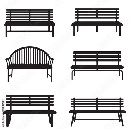 set vector various benches silhouettes