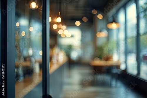 Blurred view of a modern cafe interior