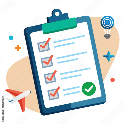 in flight checklist on white background