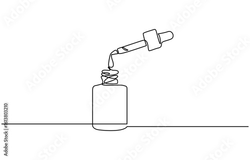 Serum bottle in one line drawing. Minimalist illustration for beauty , Cosmetic bottle one line continuous. Cosmetic bottle line art.
