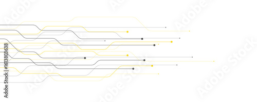 Abstract gray and yellow color digital technology futuristic circuit board background design. Technology dots lines connect network background.	