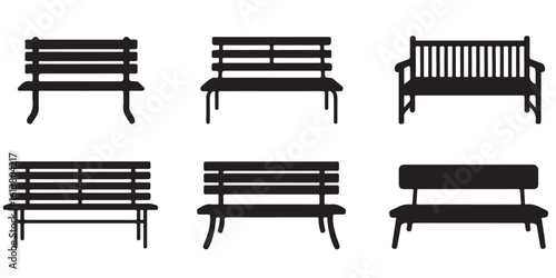 set vector various benches silhouettes