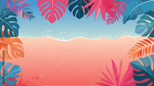 Exotic Tropical Summer Vector Pattern with Bright Coral Reef Elements, Vibrant Foliage, and Colorful Botanical Details, Perfect for Fashion Textiles, Holiday Invitations, and Creative Branding Ideas
