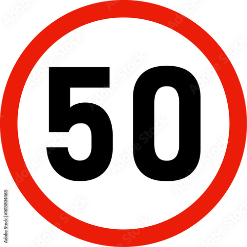 Circular road sign indicating a speed limit of 50. Warning road sign. Vector