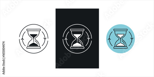 Hourglass icon with circular arrows symbolizing time flow and cycles sand timer