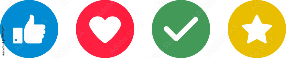 Thumbs up. Yes sign. Check mark symbol. Confirmation mark. Heart shape and star rating Thumbs up. Yes sign. Check mark symbol. Confirmation mark. Heart shape and star rating