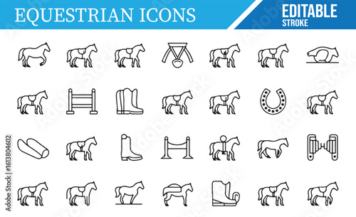 Editable Equestrian Icons Set for Horseback Riding and Sports Projects
