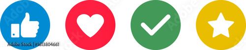 Thumbs up. Yes sign. Check mark symbol.  Confirmation mark. Heart shape and star rating