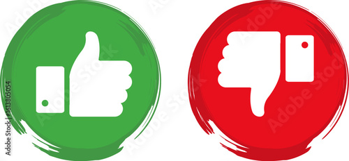 Thumbs up and thumbs down. Check mark. Signs in green and red colored. Confirmation mark
