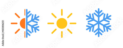 Sun and snowflake icon Climate change symbol Hot and cold contrast temperature