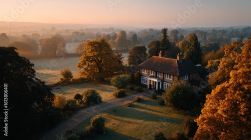 shot drone of british royal home in the countryside