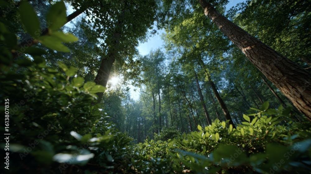 Fototapeta premium View from the ground of a forest clearing