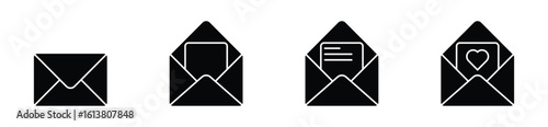 Communication and mail icon set, thin outline vector envelope graphics.