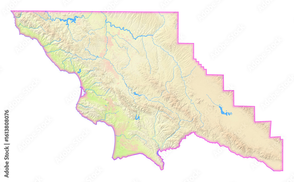 Obraz premium Map of the County San Luis Obispo (California, US) showing the isolated County with relief representation. No Lables.