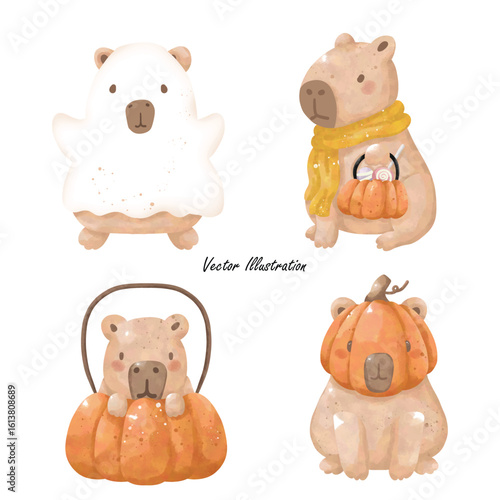 Cute Capybara Halloween Clipart & Seamless Pattern | Spooky Fall Animals PNG Set