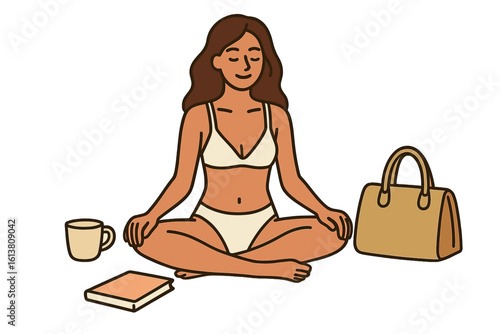Vector cartoon flat illustration of natural and eco-friendly feminine hygiene products including menstrual cup for a zero-waste period and menstruation theme