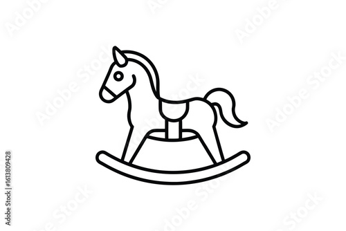 Rocking Horse Toy Illustration Classic Childhood Icon in Simple Black and White Silhouette