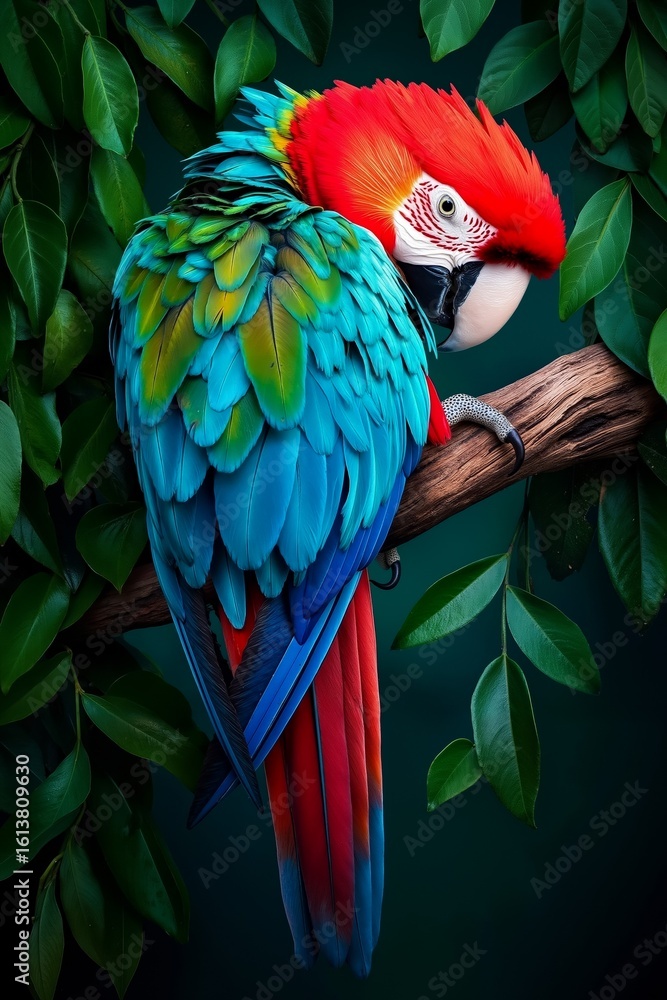 Obraz premium A colorful parrot sitting on a branch of a tree