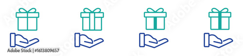 Gift and present box icons with ribbon and bow. Holiday, birthday, and Christmas symbols for design and decoration.