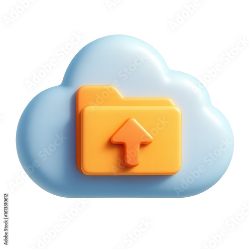 Obraz na płótnie 3d cartoon cloud with upload folder icon isolated on transparent background for data storage and cloud computing concept
