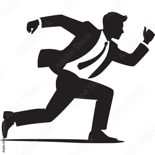 Silhouette of a businessman running quickly with a tie and suit on a white background illustration on transparent background