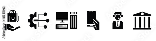 Linear vector icons illustrating digital transformation, innovation, and technology process. Outline style with editable stroke.