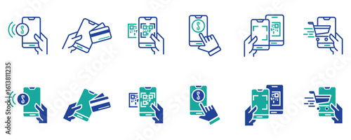 Online Payment Icons Set Wallet, Card, Security, Shopping and Finance