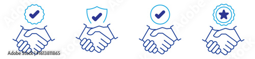 Business handshake icons. Symbol of cooperation, teamwork, deal, and partnership. Modern and engaging vector design set.