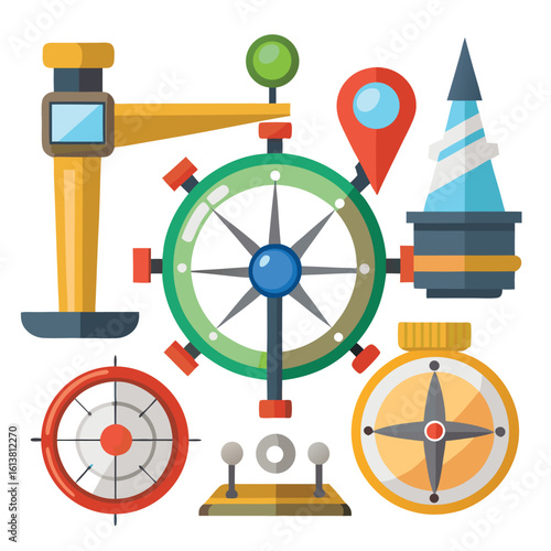 navigation instruments on white background