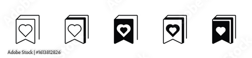 Vector illustration featuring simple and modern bookmark shapes with heart elements for wishlist, save, and favorite actions.