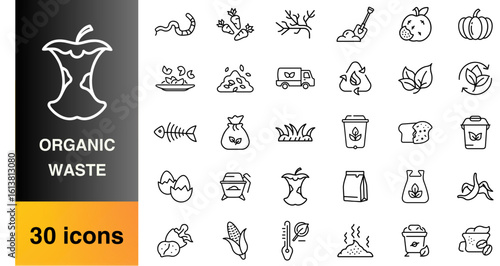 Organic waste and compost icons in clean line style