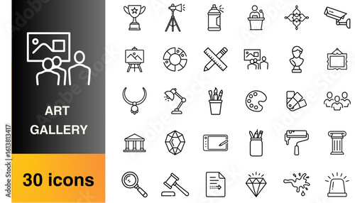 Art gallery and exhibition icons in minimalist style