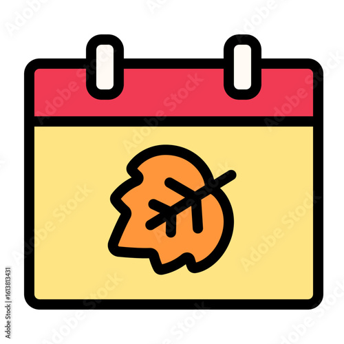 vector calendar icon with maple leaf icon symbolizing autumn season.