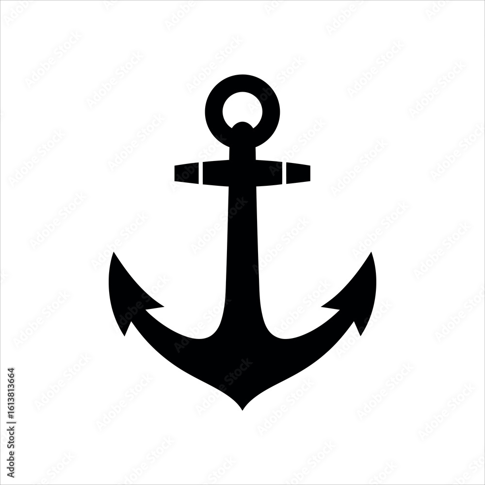 Black nautical anchor symbol on a clean white background maritime ocean Black nautical anchor symbol on a clean white background maritime ocean