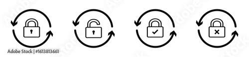 Password icon set. Includes lock symbols, password reset, change, and update signs for security and login concepts. Vector illustration.