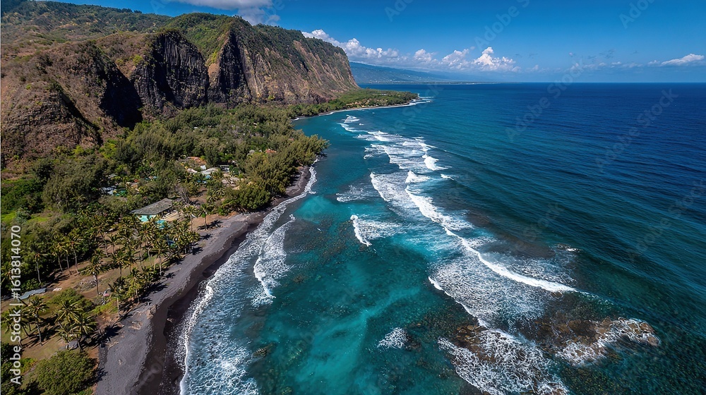 custom made wallpaper toronto digital  Aerial shot of a beach with a mountain backdrop and water in the foreground