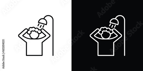 Hair washing icon in line shapes, thin line design vector illustration