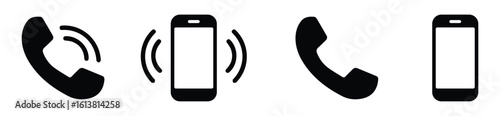Set of phone icons. Contact us and call signs in simple flat vector style. Mobile communication and device symbols.