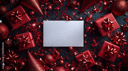 Festive holiday celeb n with blank gift card and ornaments