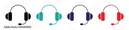 Headphones icon set. Includes line and flat designs of headphone and earphone symbols for music, gaming, and audio concepts. Vector illustration.