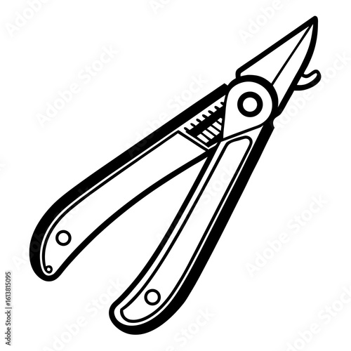 A black and white silhouette of wire stripping pliers isolated on white background