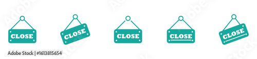 Closed sign hanging icon vector outline symbol for store, shop, or café door illustration