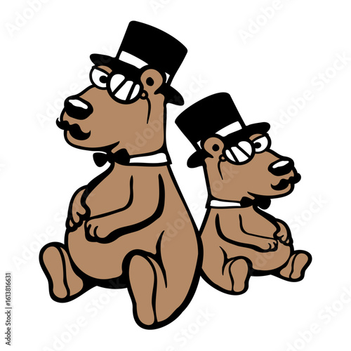 2 Bear Sir Child Dad Family Gentlemen Mr. Monocle Top Hat