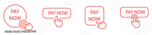 Pay now button icon in minimal flat design. Arrow cursor represents instant payment or click-to-pay action.