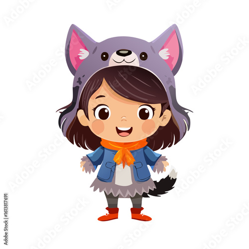 Cute Cartoon Kid Dressed as a Werewolf Isolated on a Transparent Background