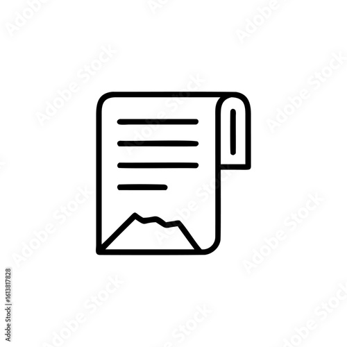 Outline icon a folded paper document with torn bottom edge invoice receipt