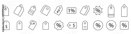 Promotion and sale icons. Vector illustration of tag, cart, coupon, and badge with percentage signs for e-commerce and web design.