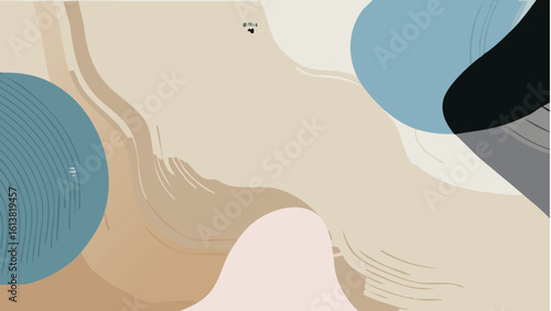 Abstract Organic Art in Pastel Colors with Flat Beige and Blue Shapes for Creative Backgrounds, Digital Projects, Logo Design, and Elegant Collateral Material
